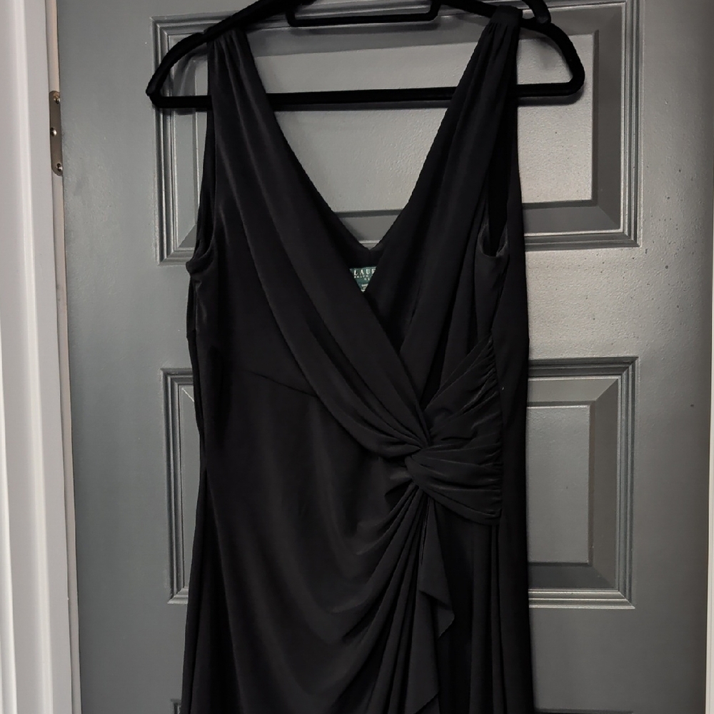 Ralph Lauren Elegant Black Draped Midi Dress